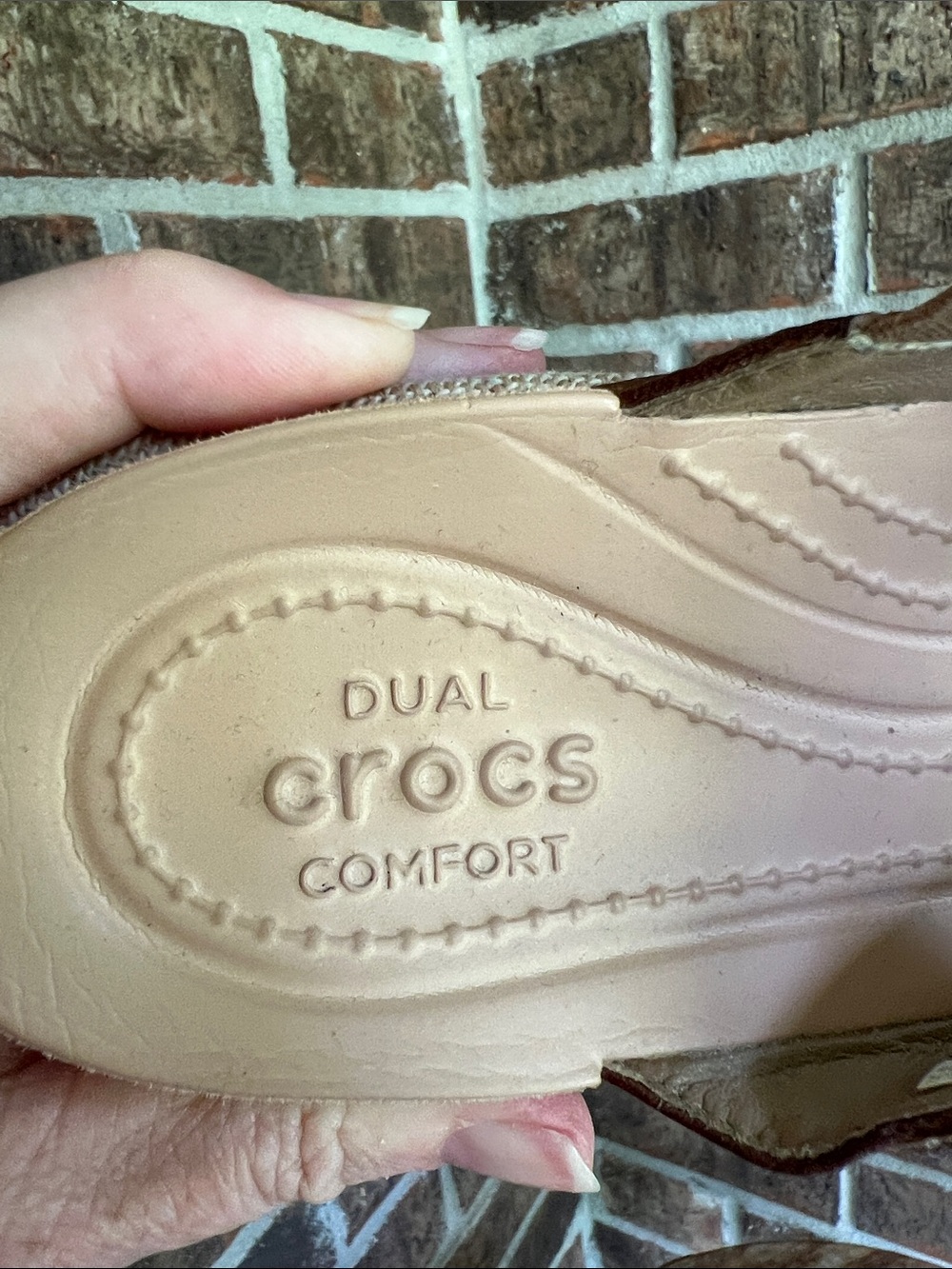 CROCS Brown Leather-Look Double Strap Sandals - Picture 5 of 10